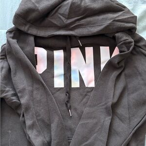 Pink Logo Black Hoodie with Pastel Rainbow Logo